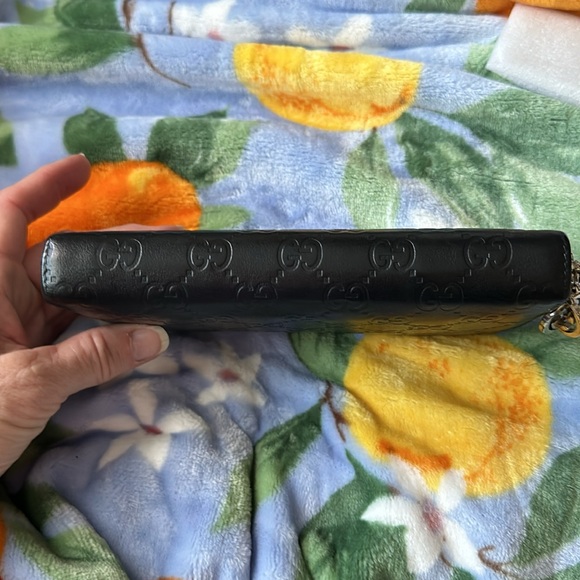 GUCCI 🖤 Black Leather GG Guccisima Zippy wallet silver charm vintage Authentic - Picture 5 of 13
